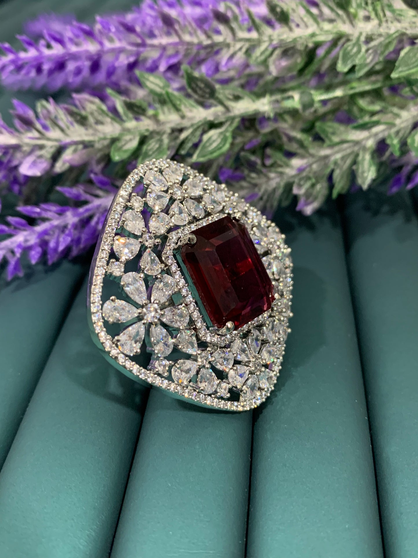 American diamond ring silver /ruby