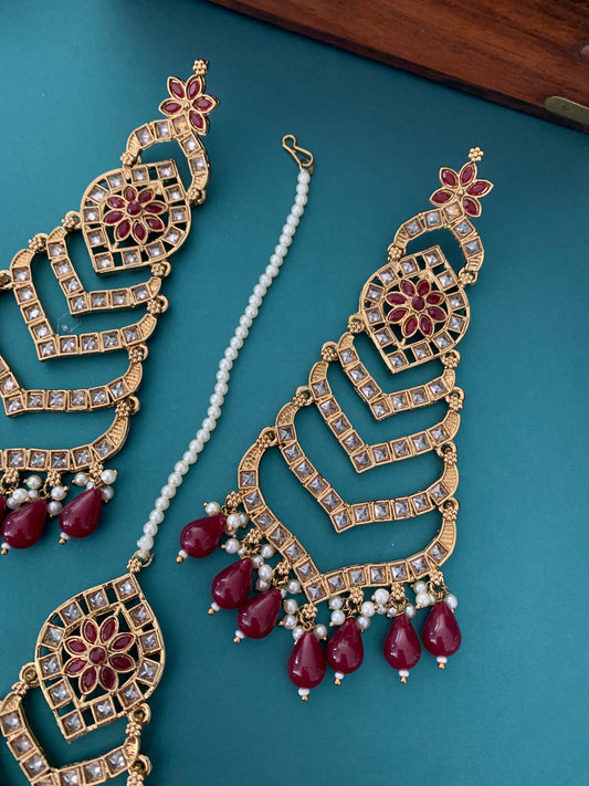 Medium to oversize polki earring tikka set