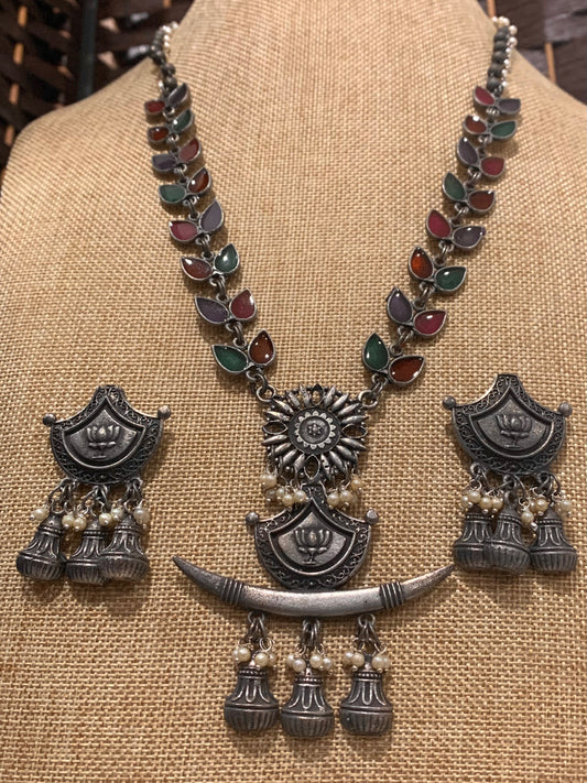 Black metal oxi afgani mala with earring