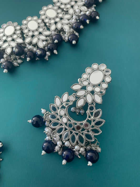 Sunaina silver mirror choker / necklace in black