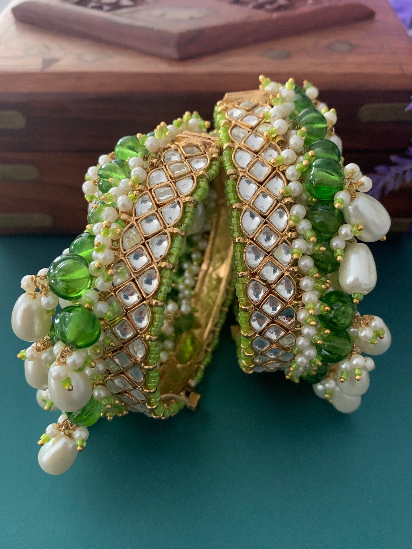Pachi kundan bangle /bracelet green pumpkin drop JENNA