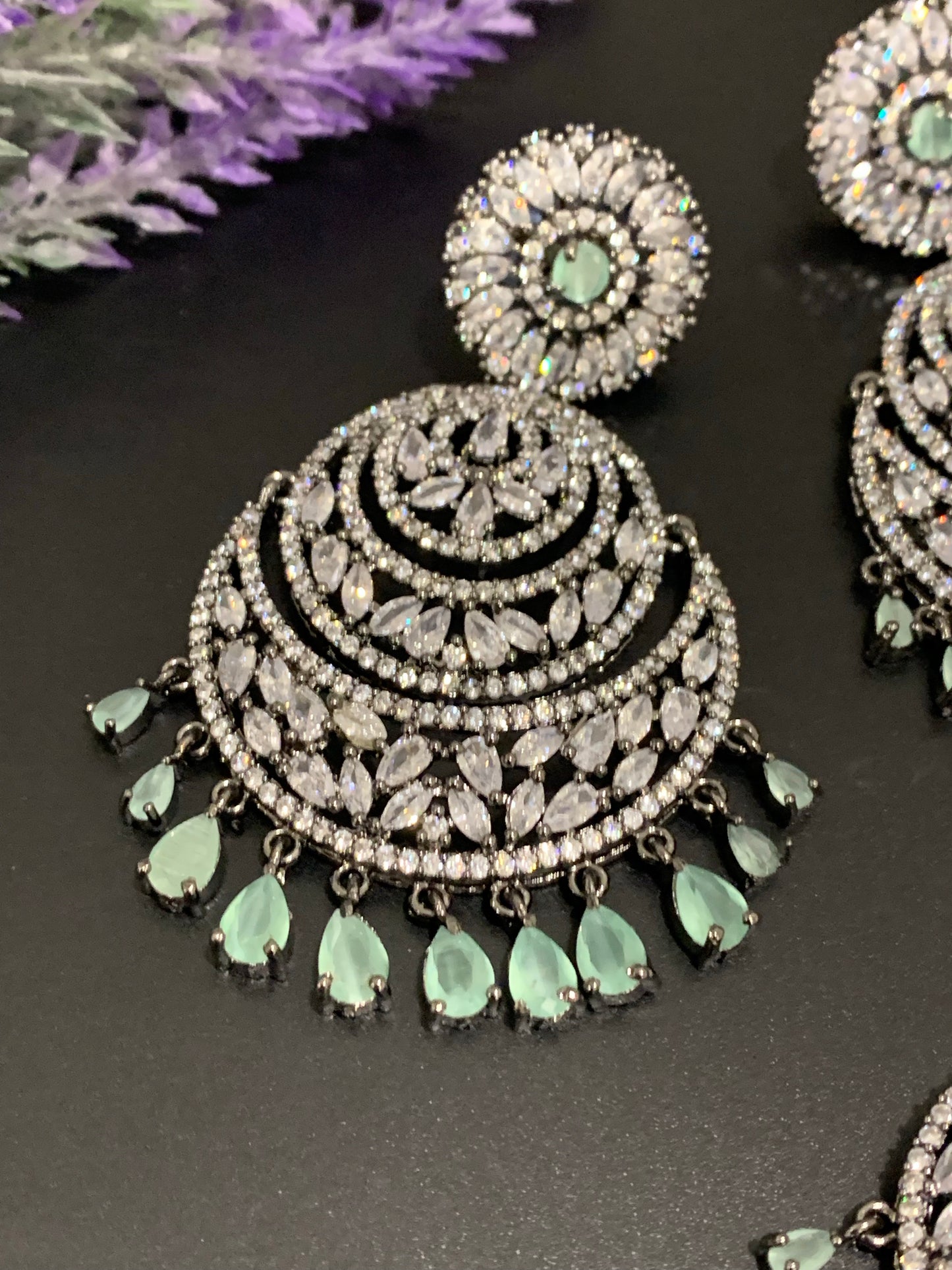 Victorian style American diamond earring tikka set