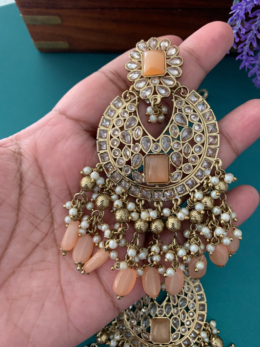 Heidi polki earring tikka peach