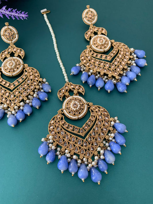 Medium to oversize polki earring tikka set