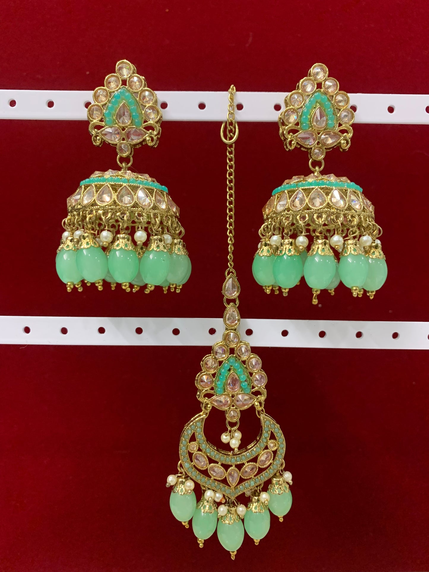Polki jhumki tikka Mint