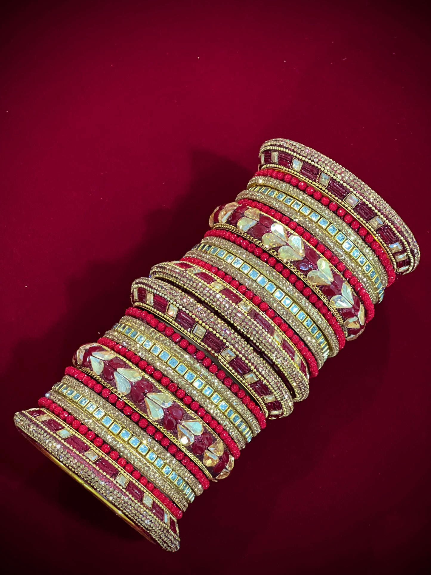 Maroon red Kundan bangle set “Shanaya”
