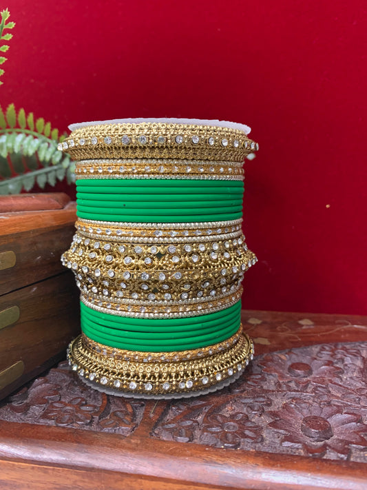 Coral bangle metal churi bangle set