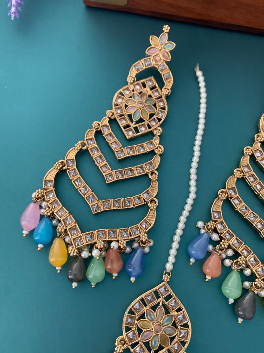 Medium to oversize polki earring tikka set