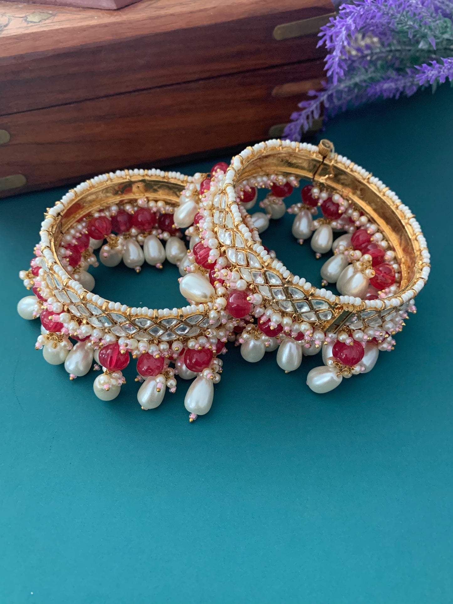 Pachi kundan bangle /bracelet ruby pumpkin drops JENNA