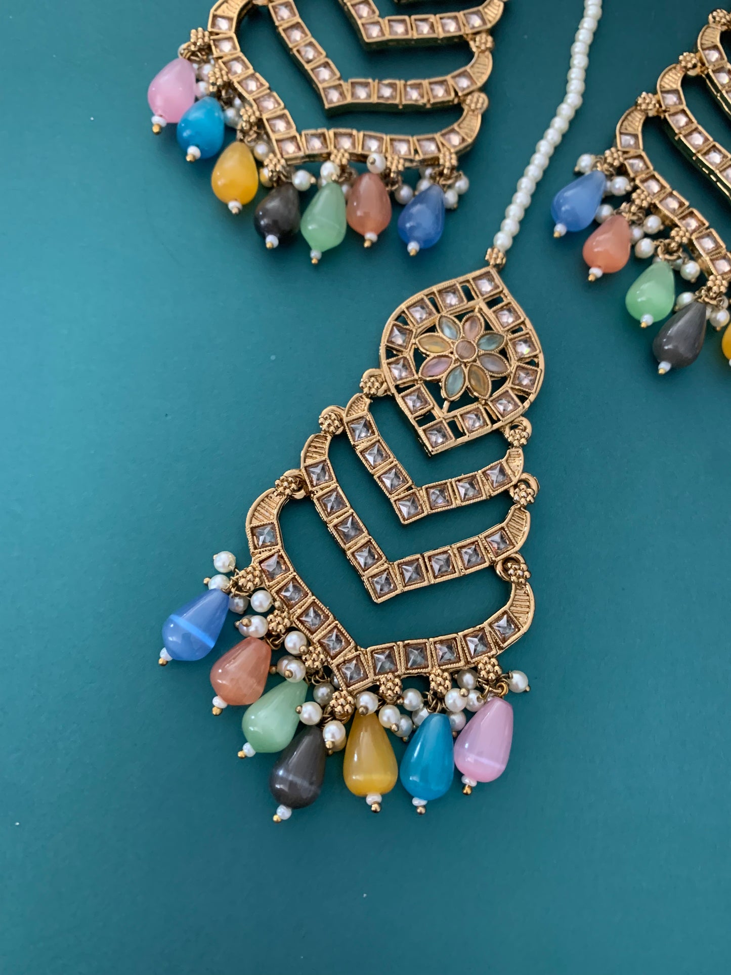 Medium to oversize polki earring tikka set