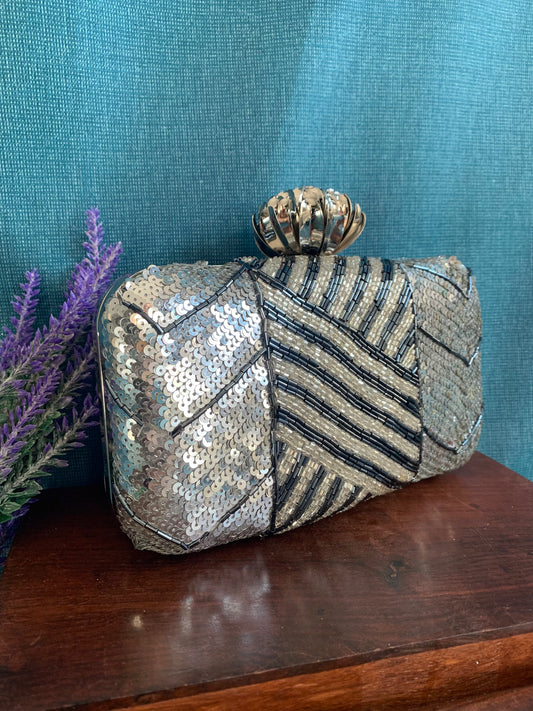 Women handbag/clutch black silver