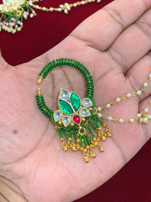 Pachi kundan statement nath/nose ring green