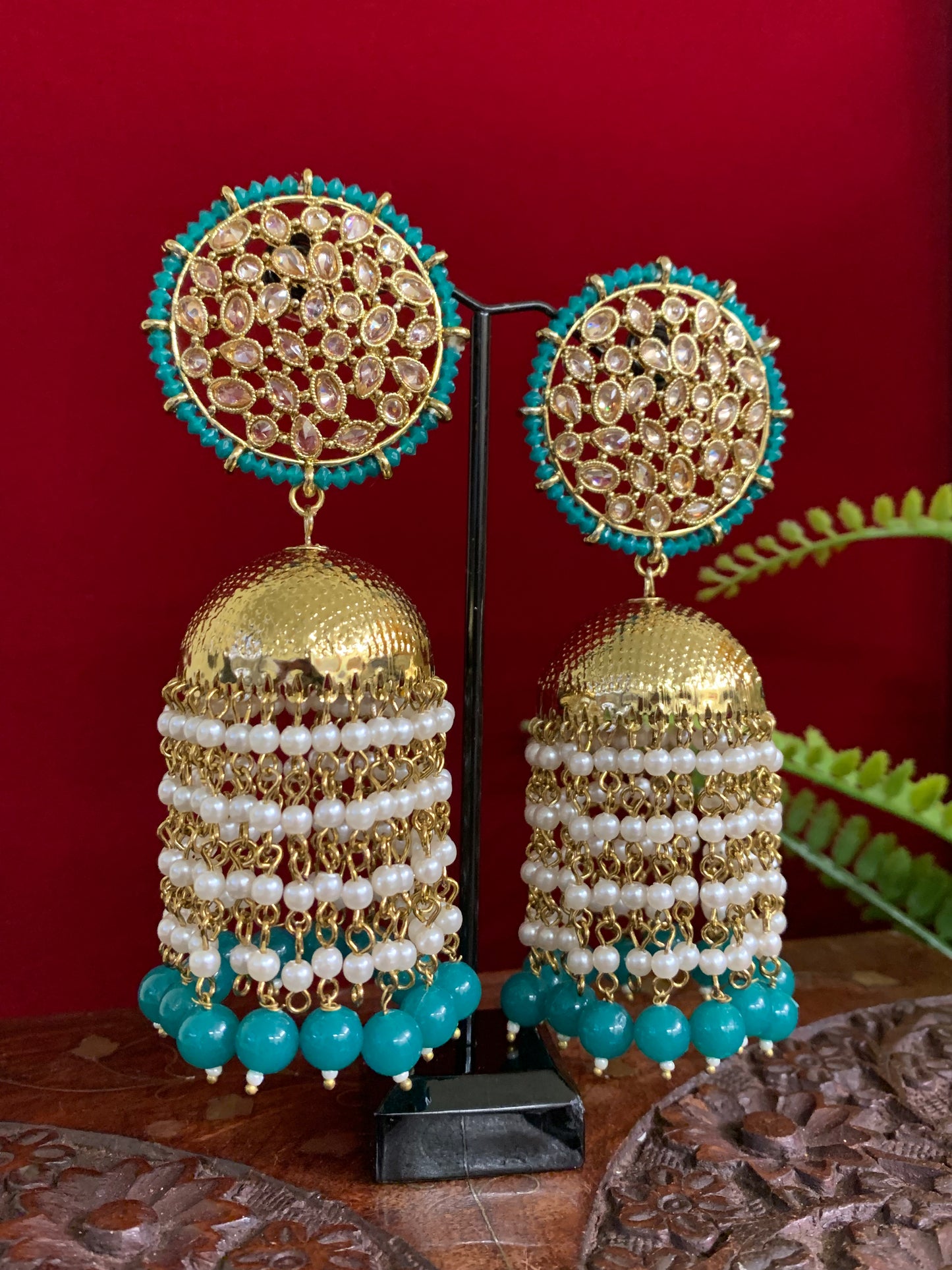 Polki jhumki with pearl drop