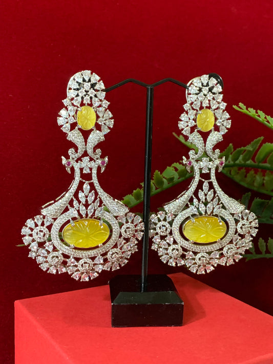 American diamond / AD /CZ earring carved stone details