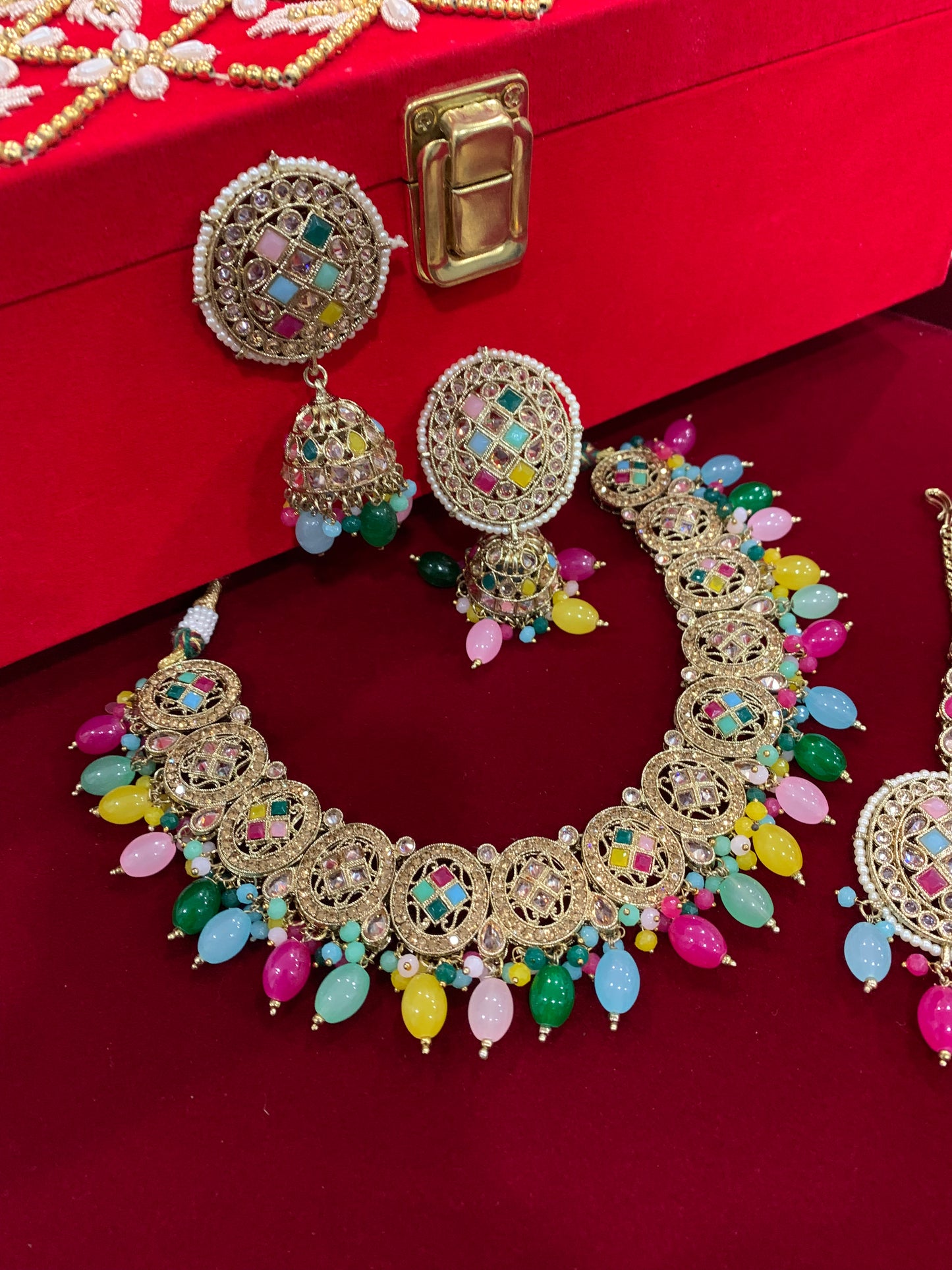 Reverse polki necklace set Laura Multi