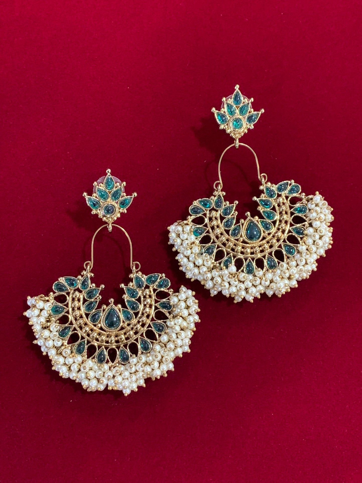 Kundan chandbali Blossom in Emerald green