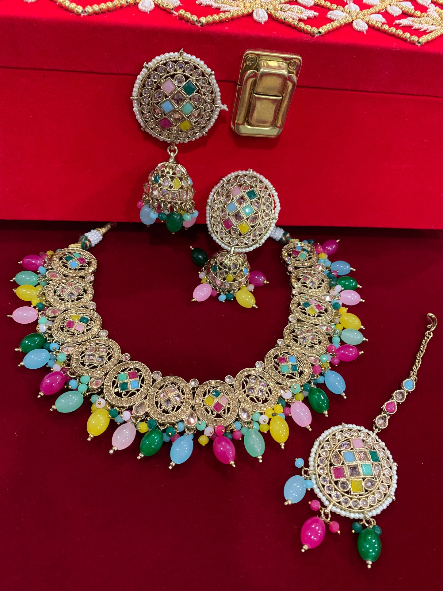 Reverse polki necklace set Laura Multi