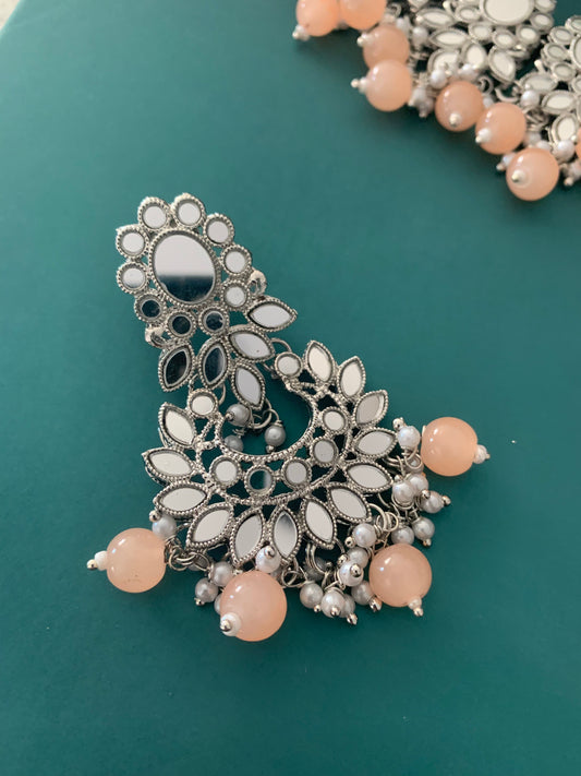 Sunaina silver mirror choker / necklace in pale peach