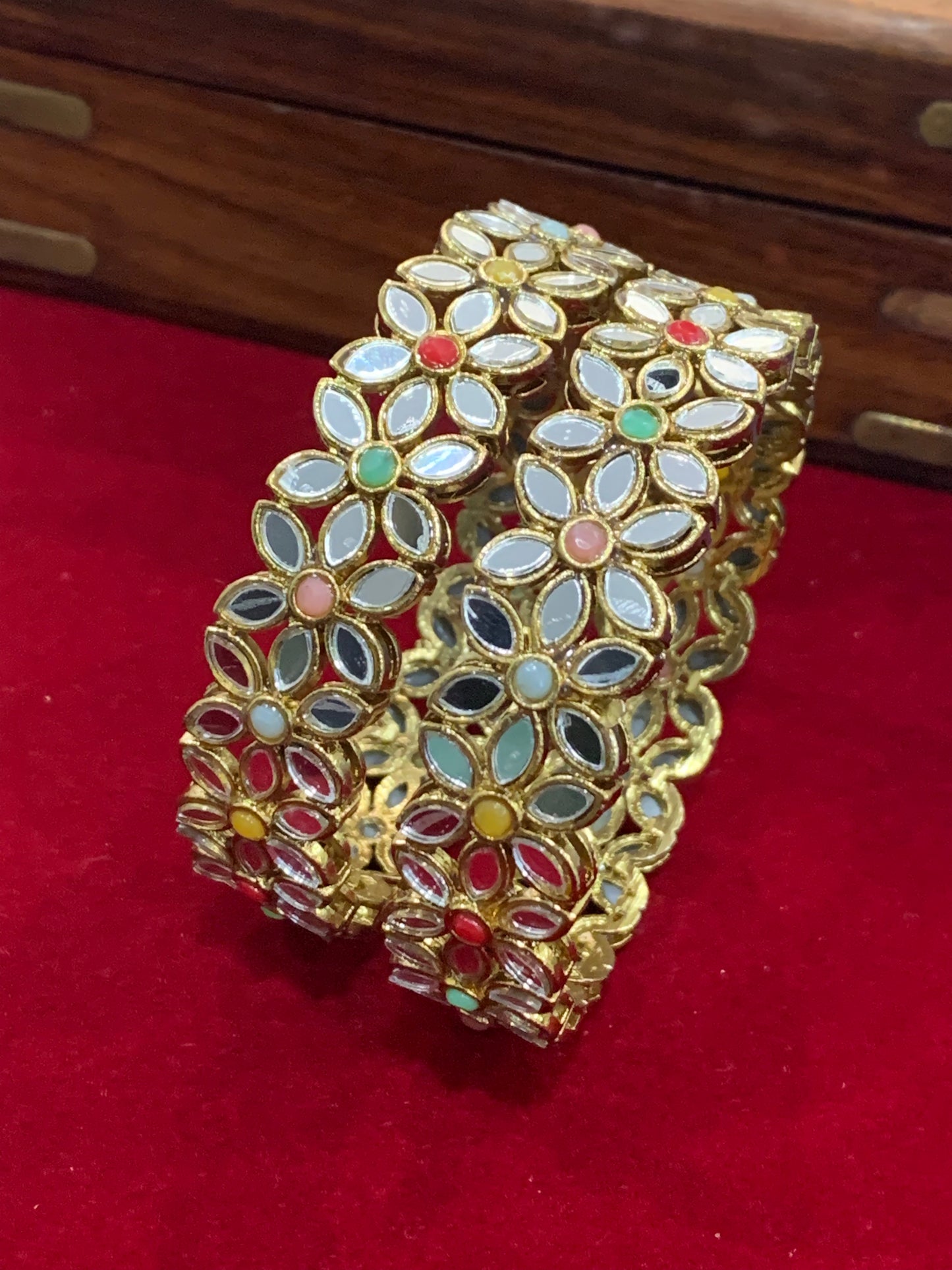 Mirror bangles multi flower kada