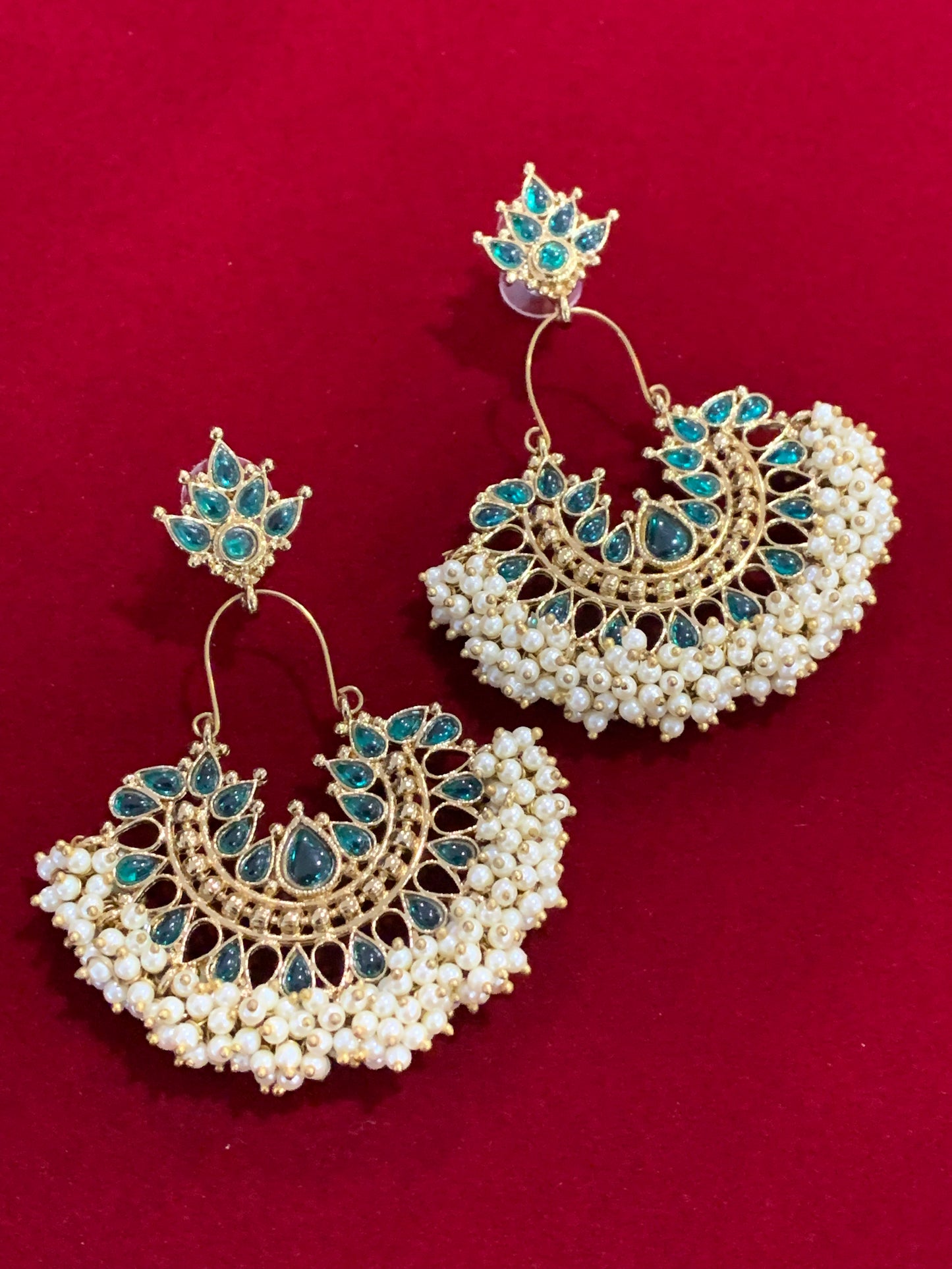 Kundan chandbali Blossom in Emerald green