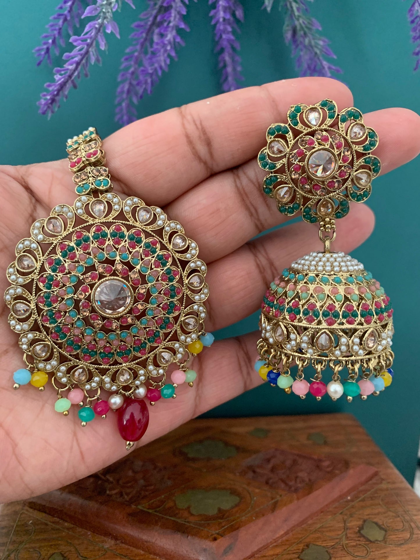 Priya jhumki earring and tikka multi