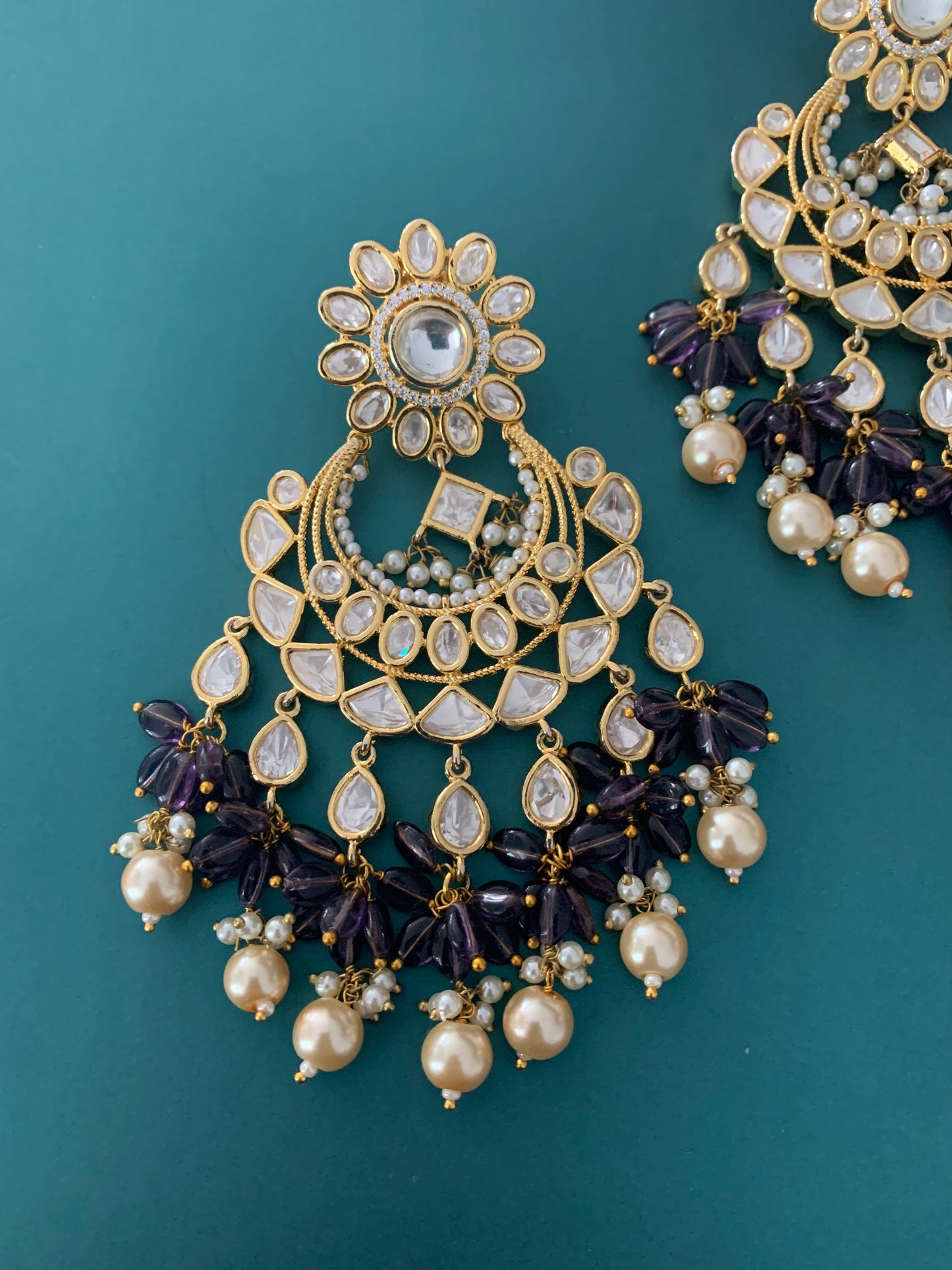 Tyanni kundan earring meera in egg plant purple