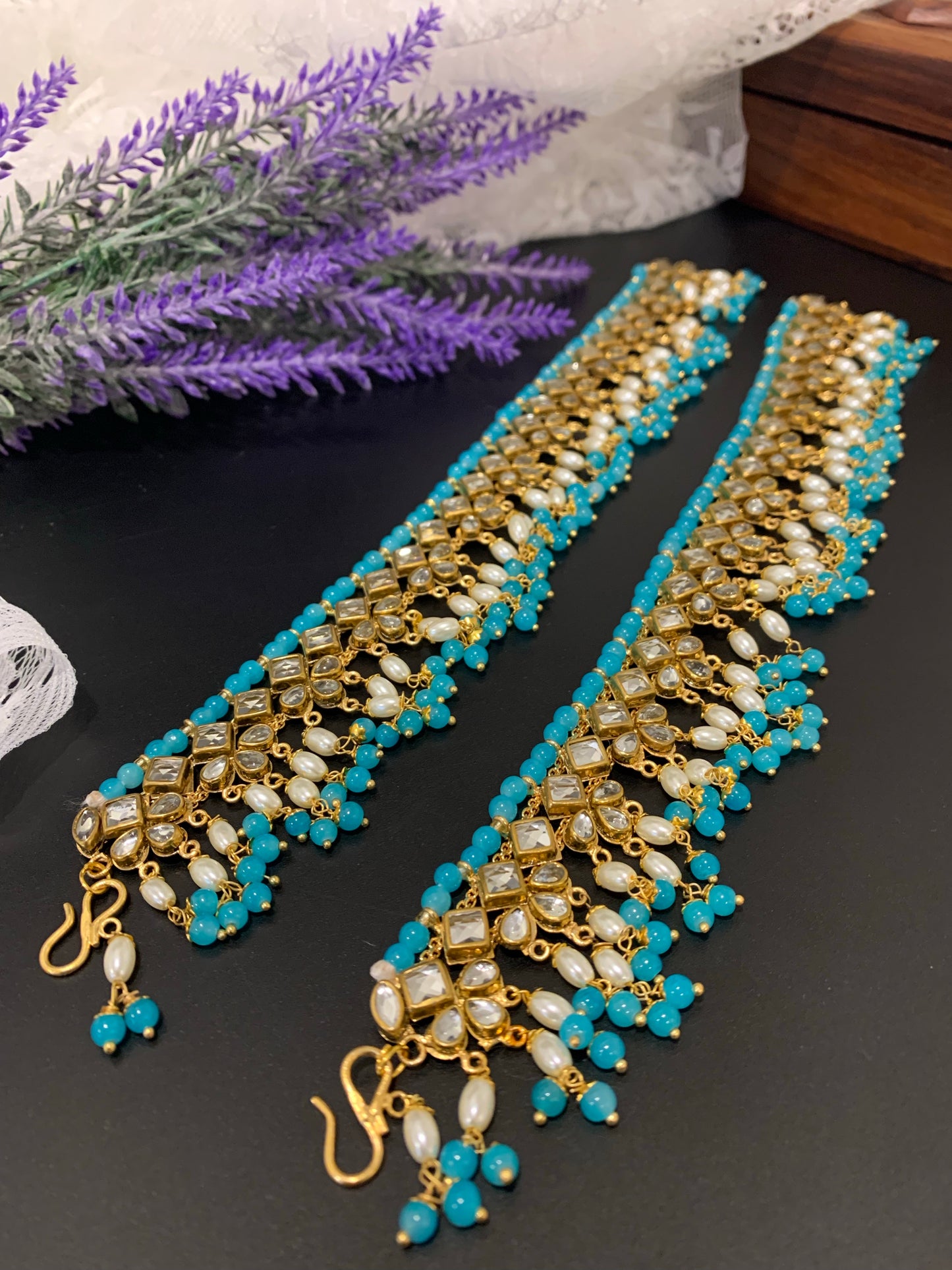 Kundan Anklet with bead work.