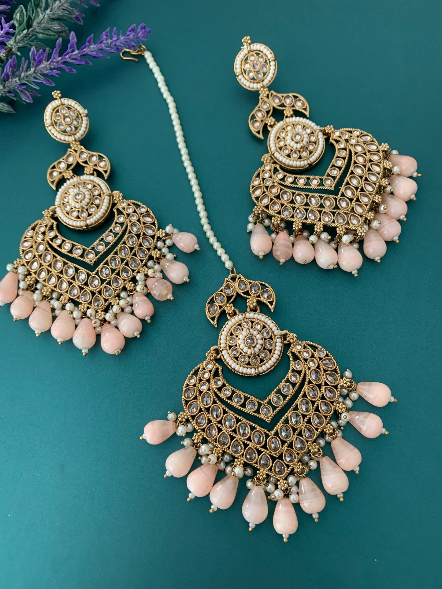 Medium to oversize polki earring tikka set
