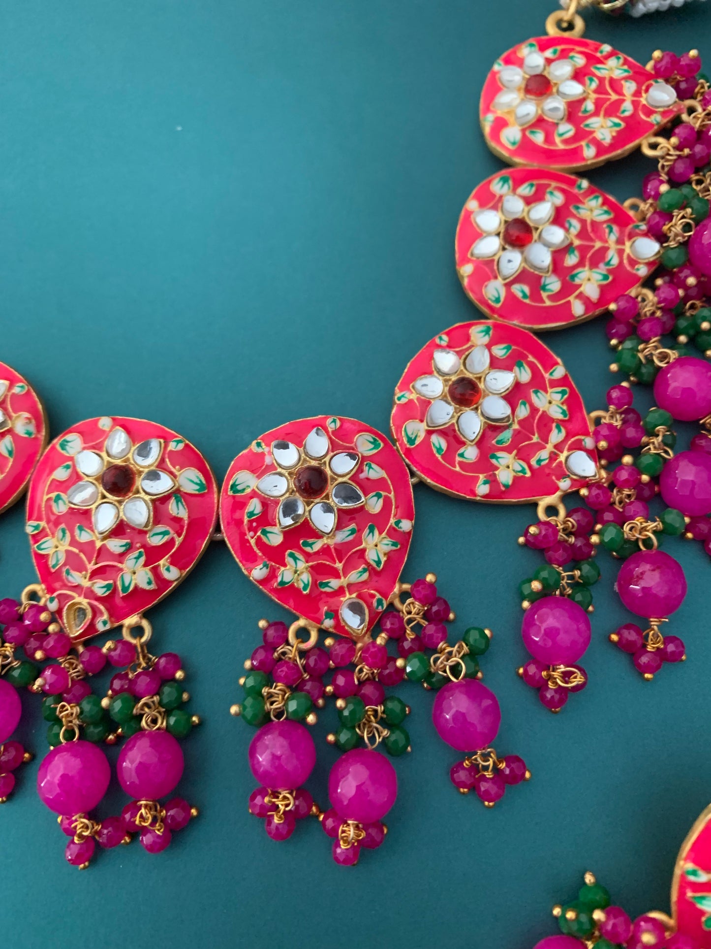 Hand painted meena choker with kundan work