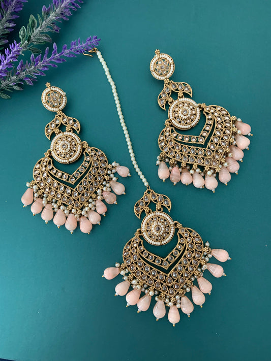 Medium to oversize polki earring tikka set