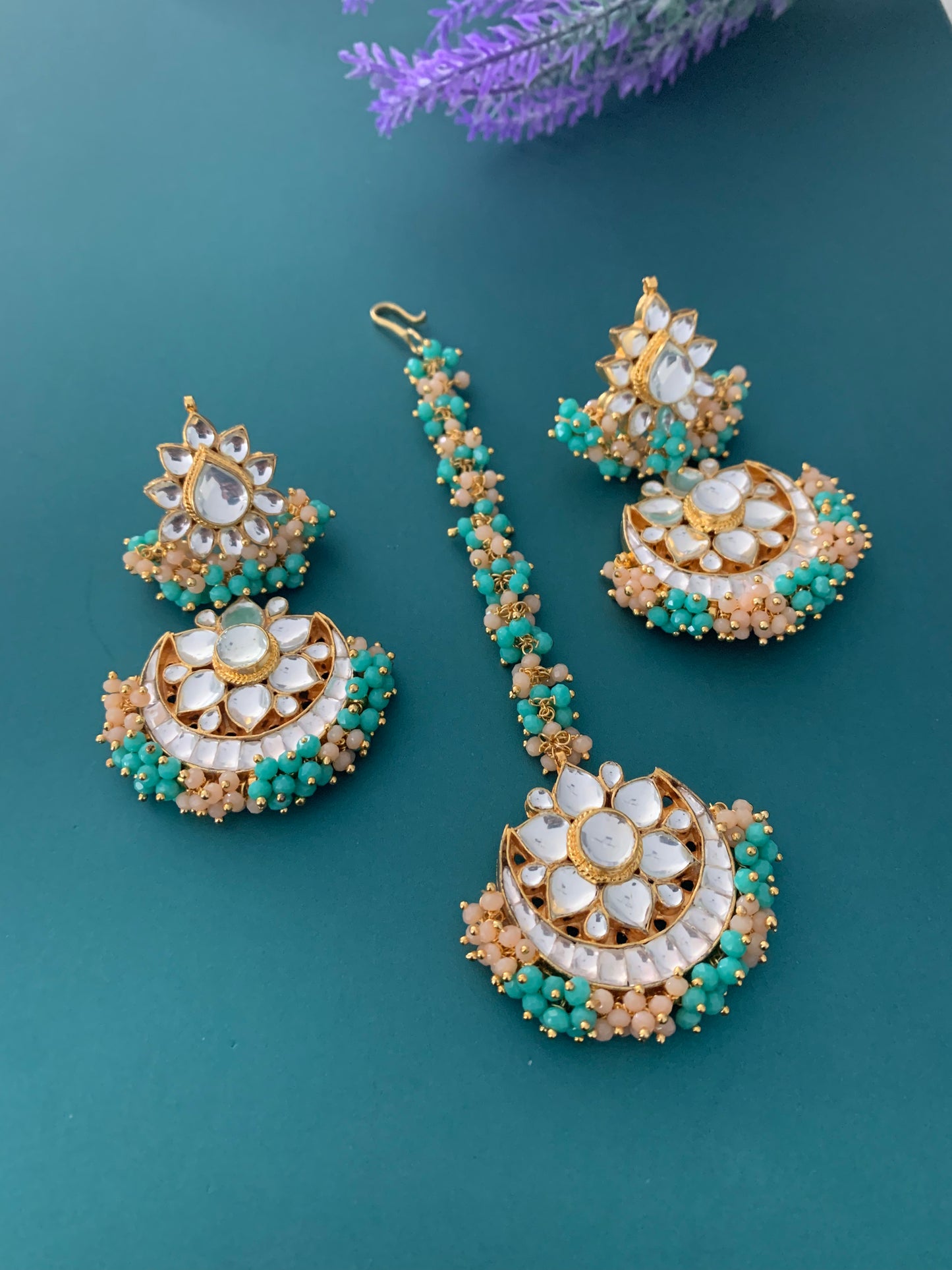 Pachi kundan chandbali tikka set