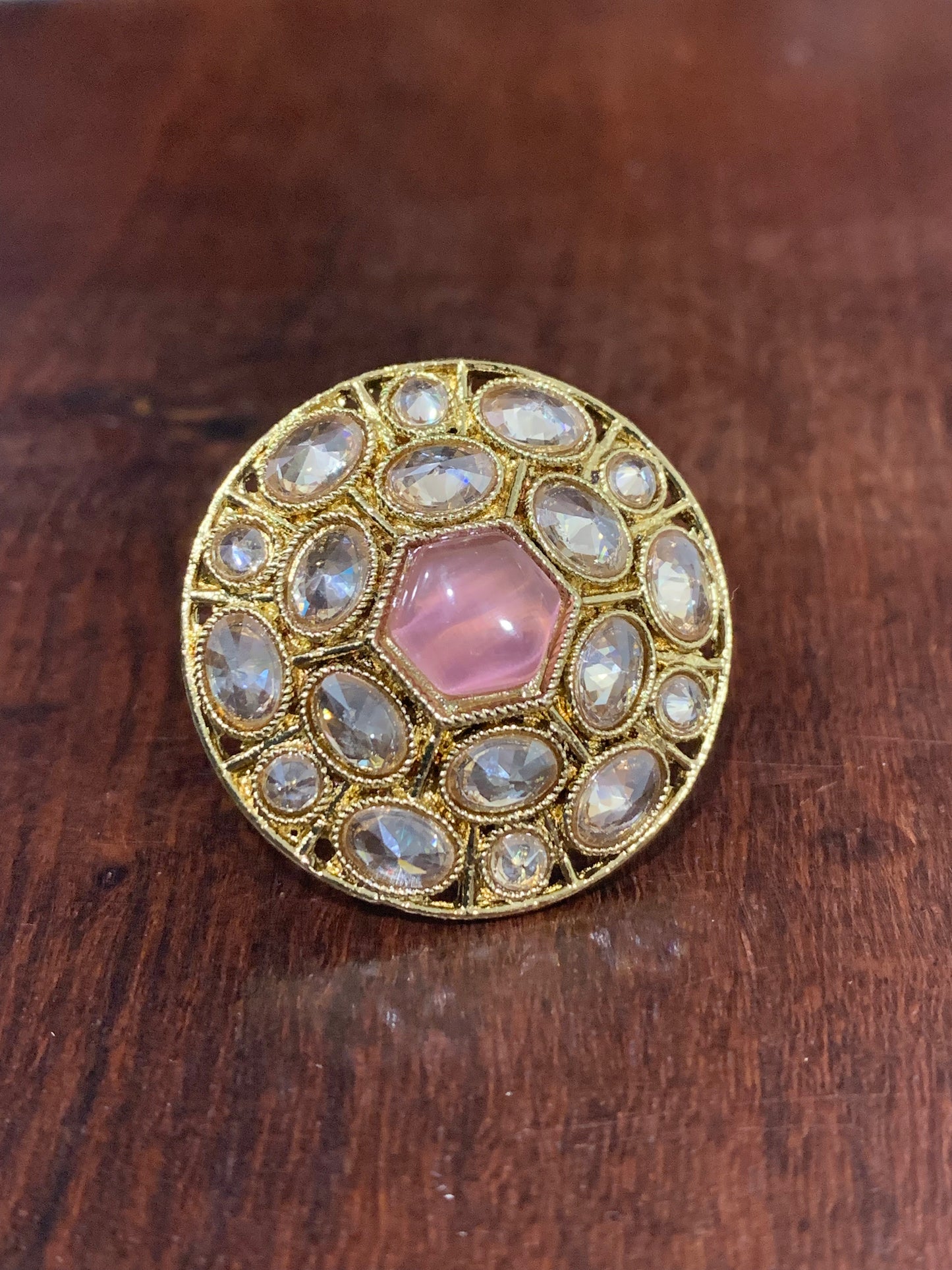 Mini Polki ring in pale pink