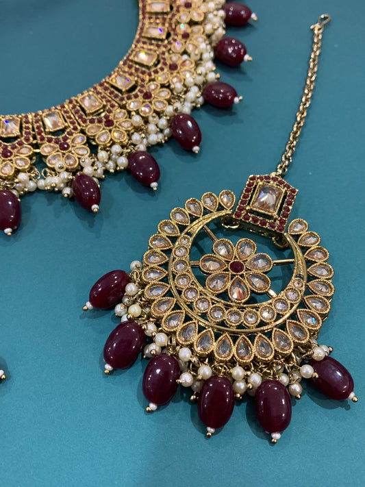 Anuska polki choker in dark maroon