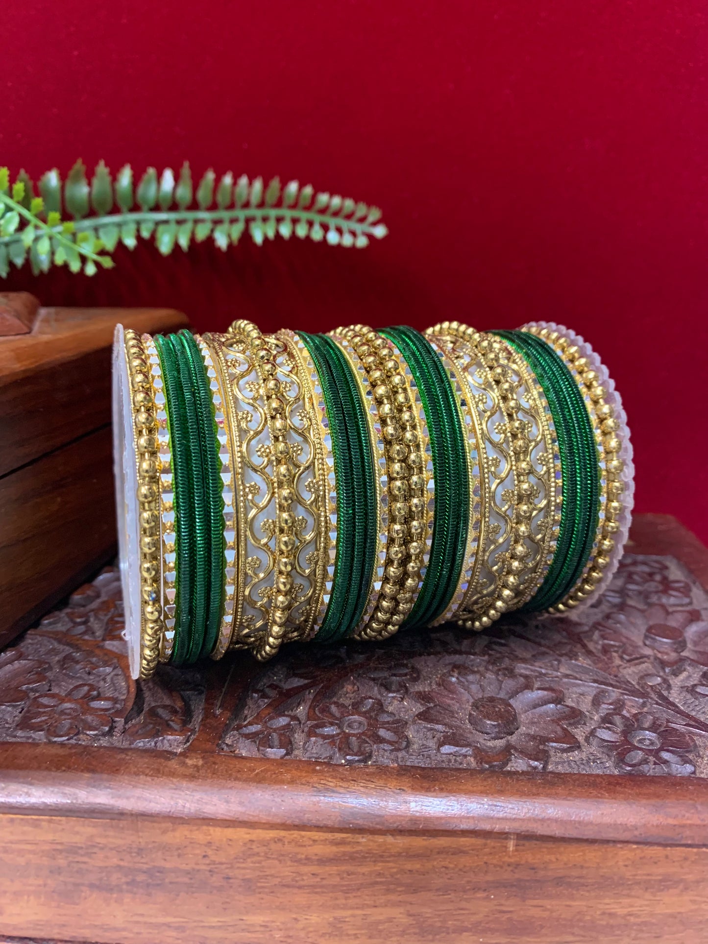 Green metal churi bangle set