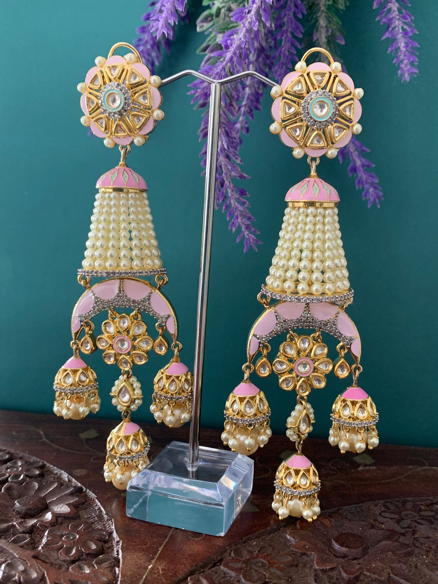 Ginny designer kundan earring pink
