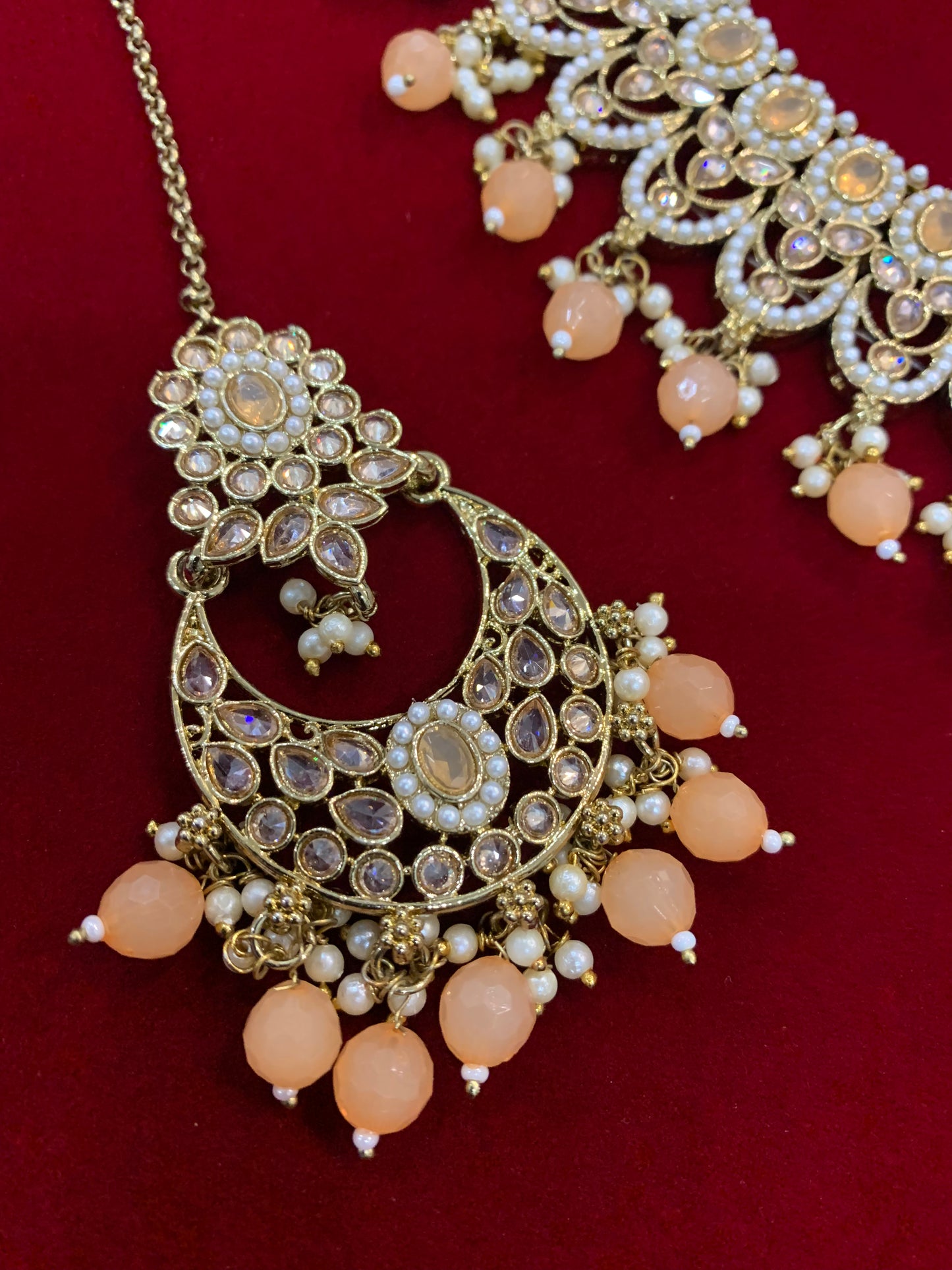 Polki necklace tabu in peach