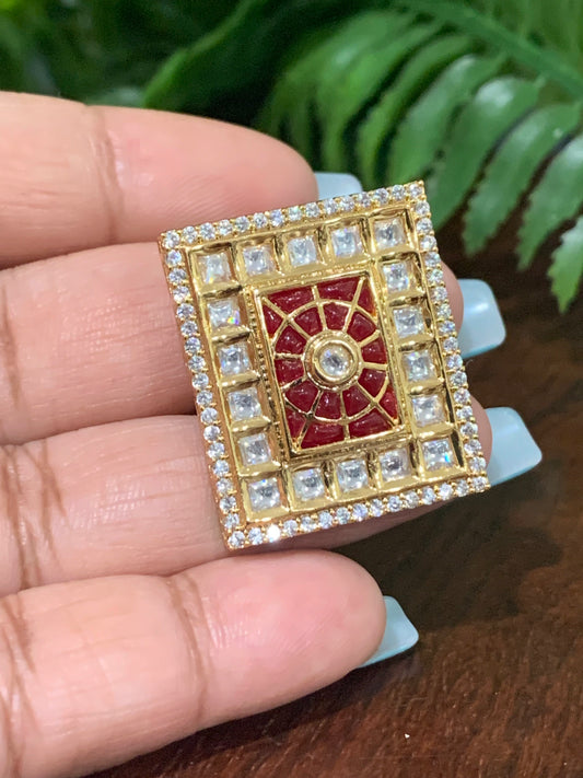 American diamond kundan adjustable ring