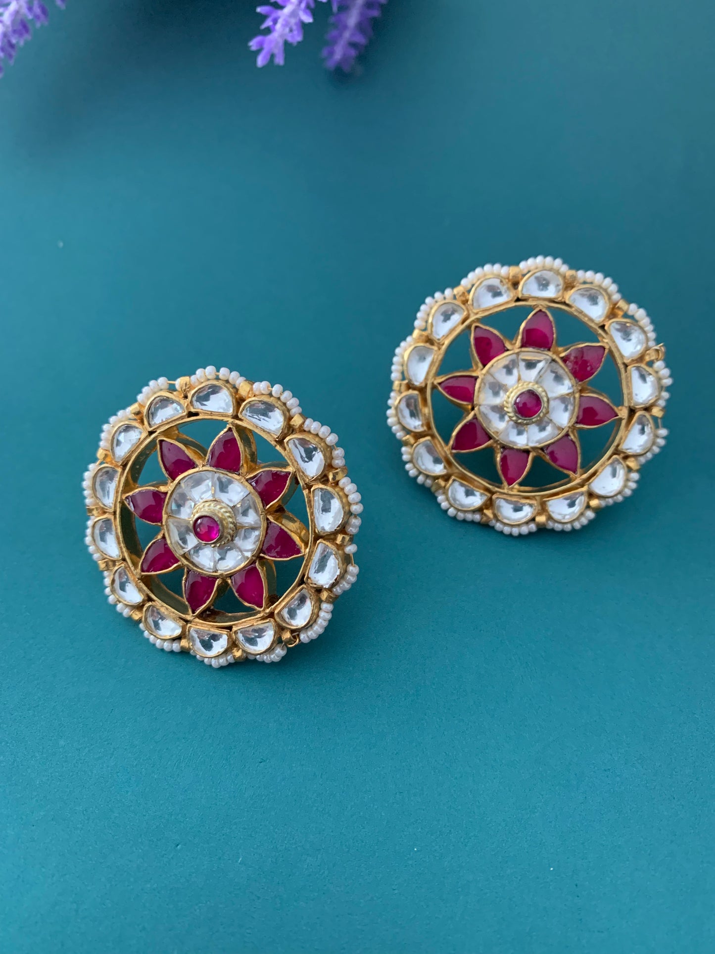 Pachi kundan studs ruby