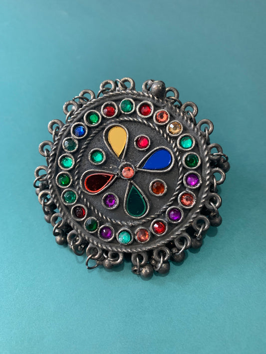 Black metal oxi oversize ring