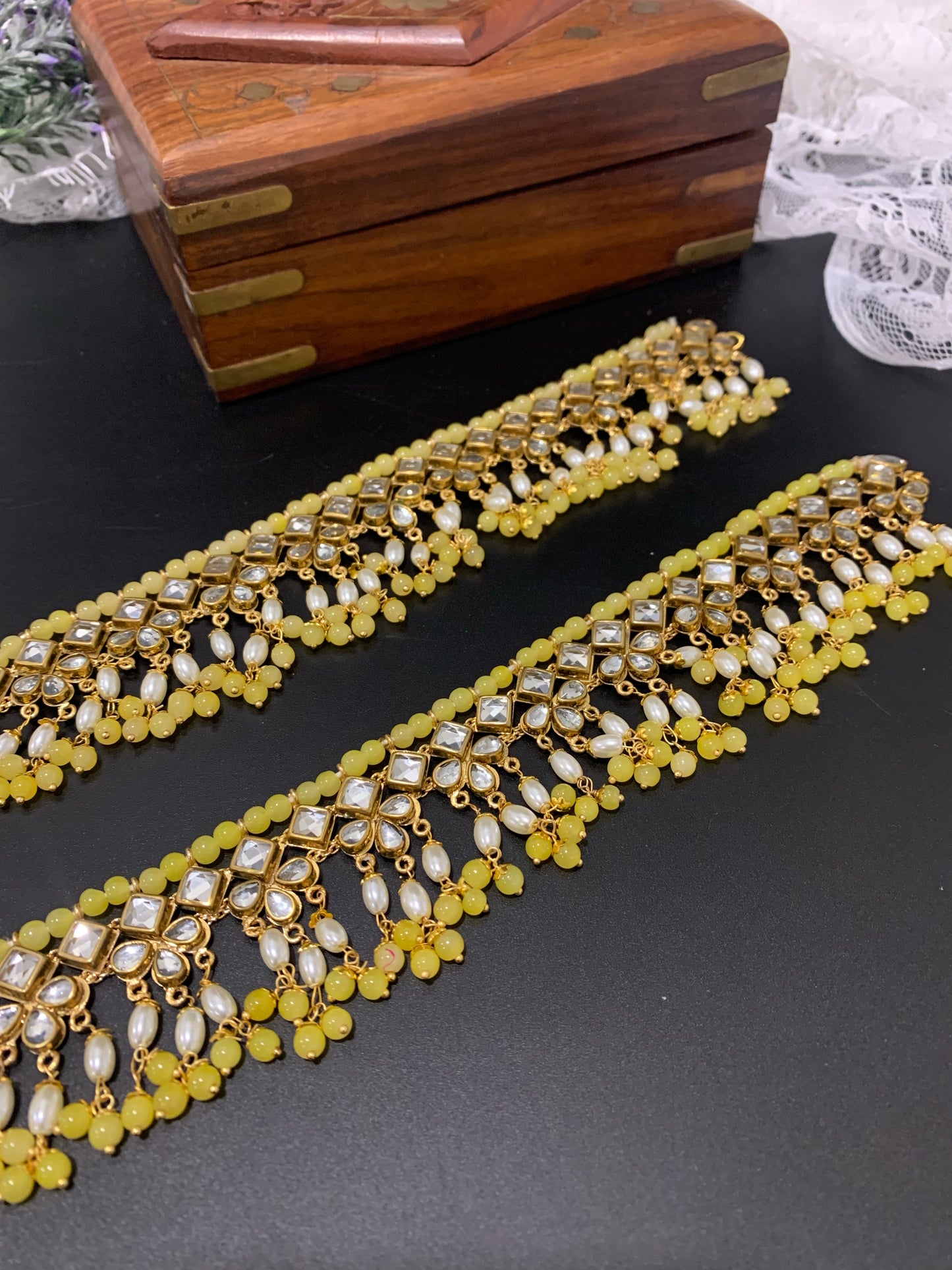 Kundan Anklet with bead work.