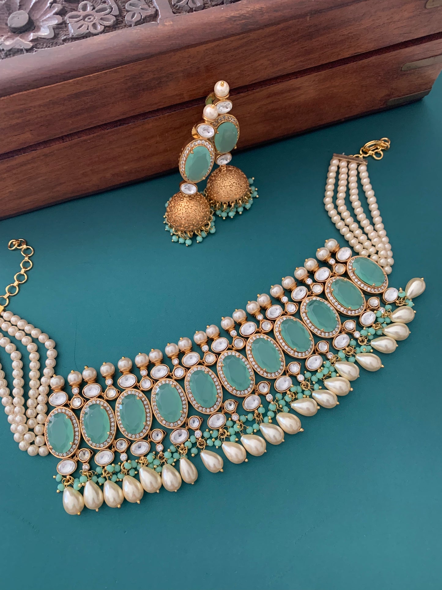 Amrapali inspired uncut kundan American diamond choker set.