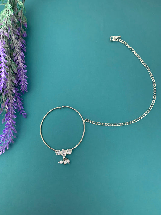 Silver Nath/Nose ring with chain