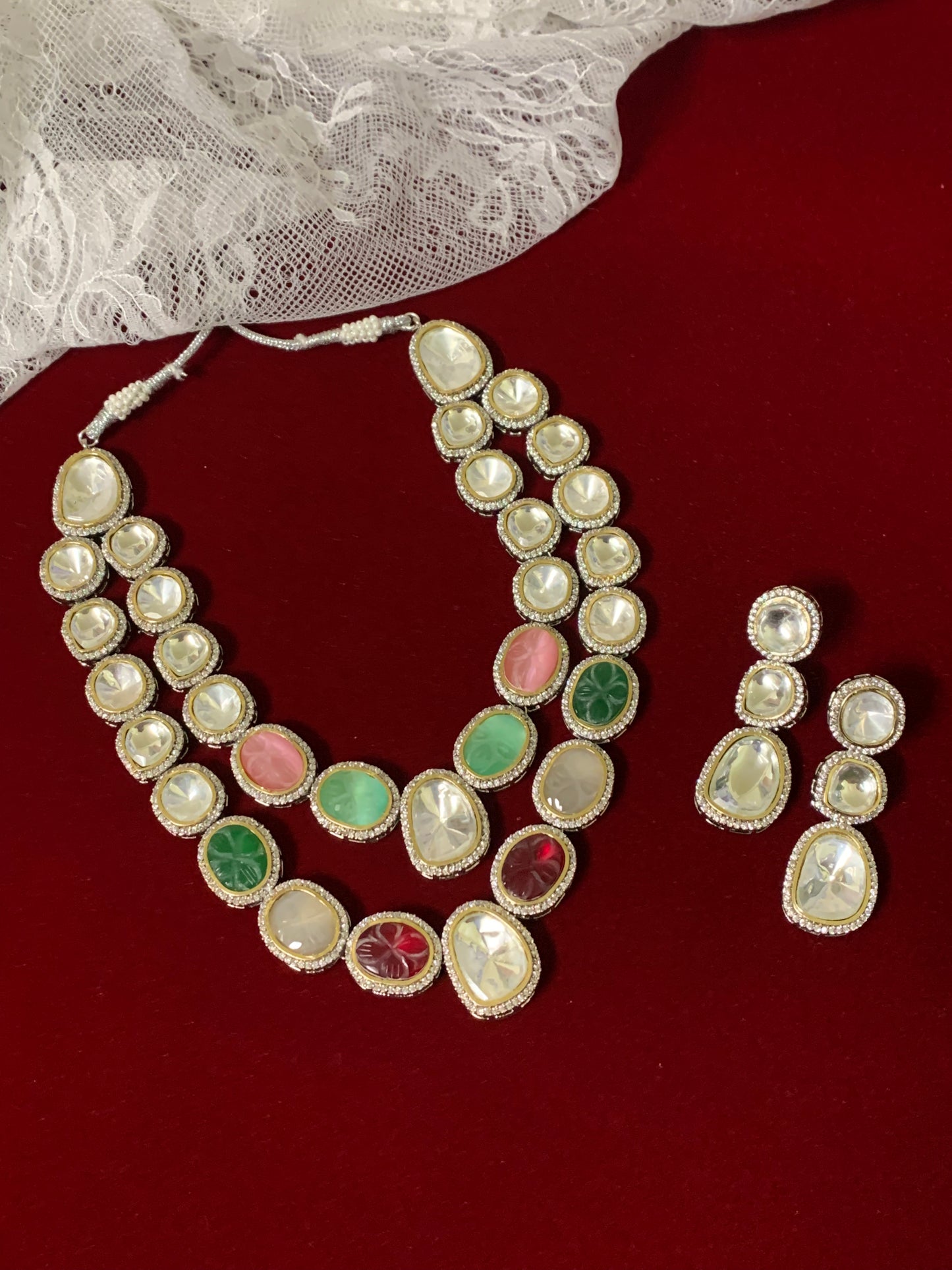 Pihu double layered pastel multi uncut kundan choker / necklace