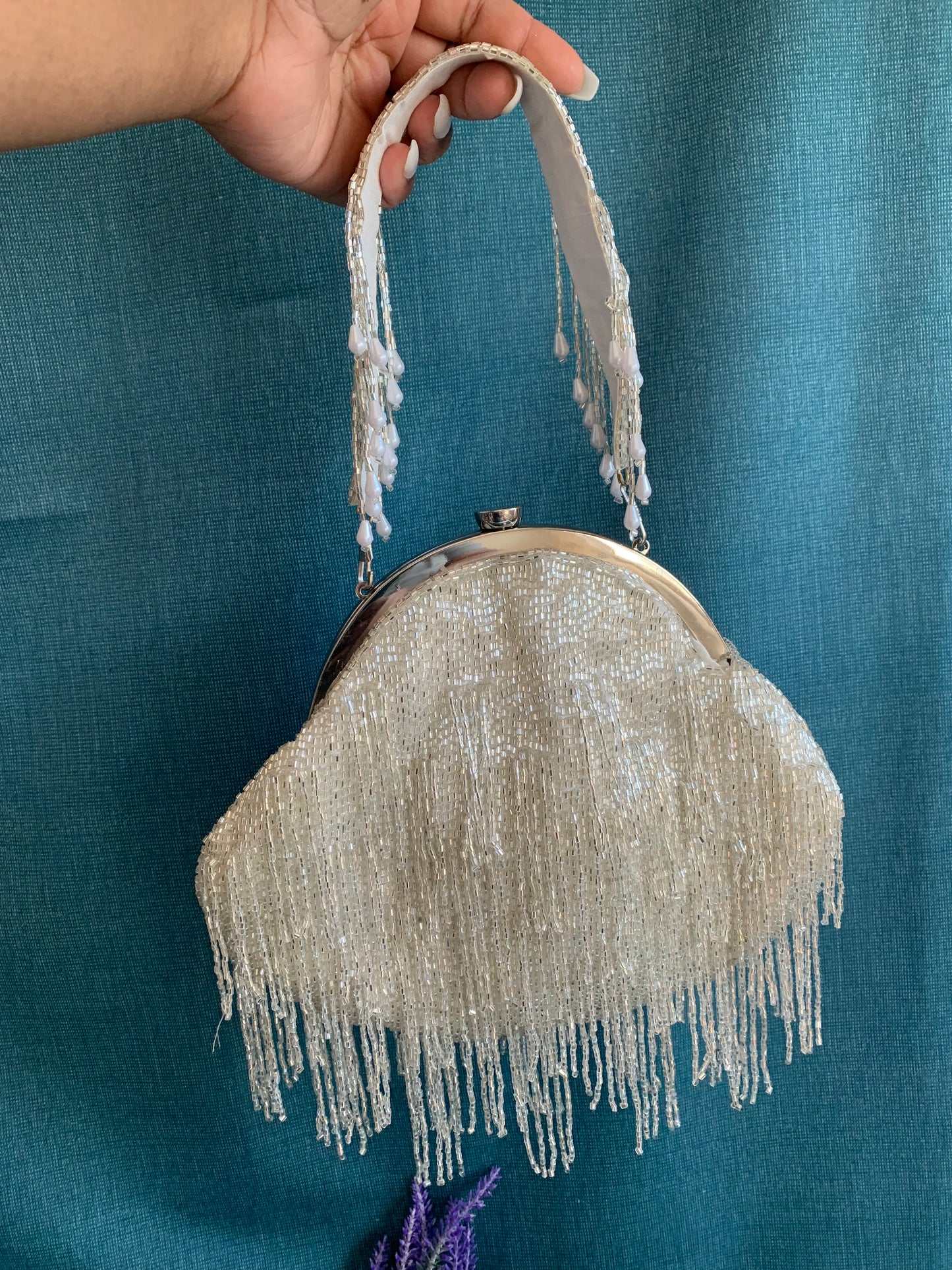 Women handbag/clutch white silver