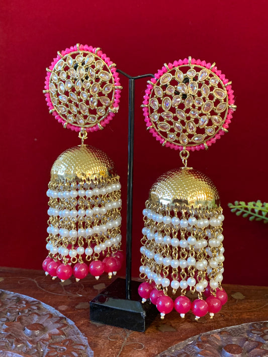Polki jhumki with pearl drop