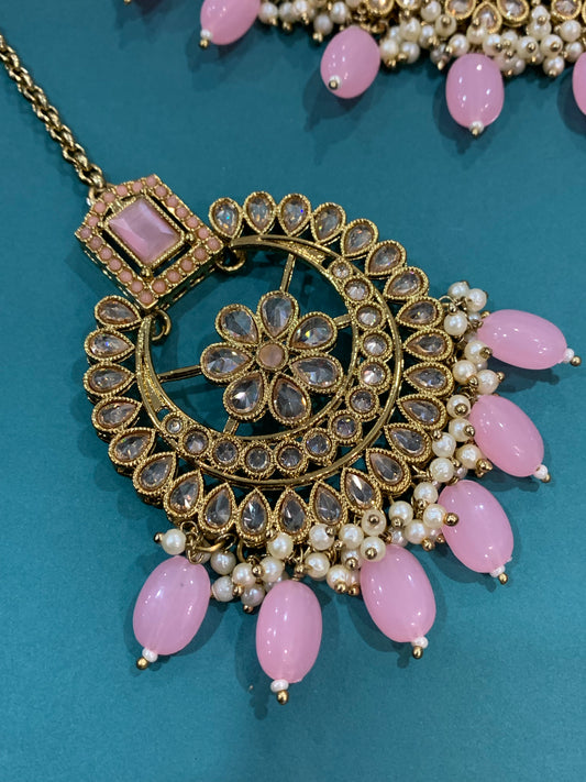 Anuska polki choker in baby pink