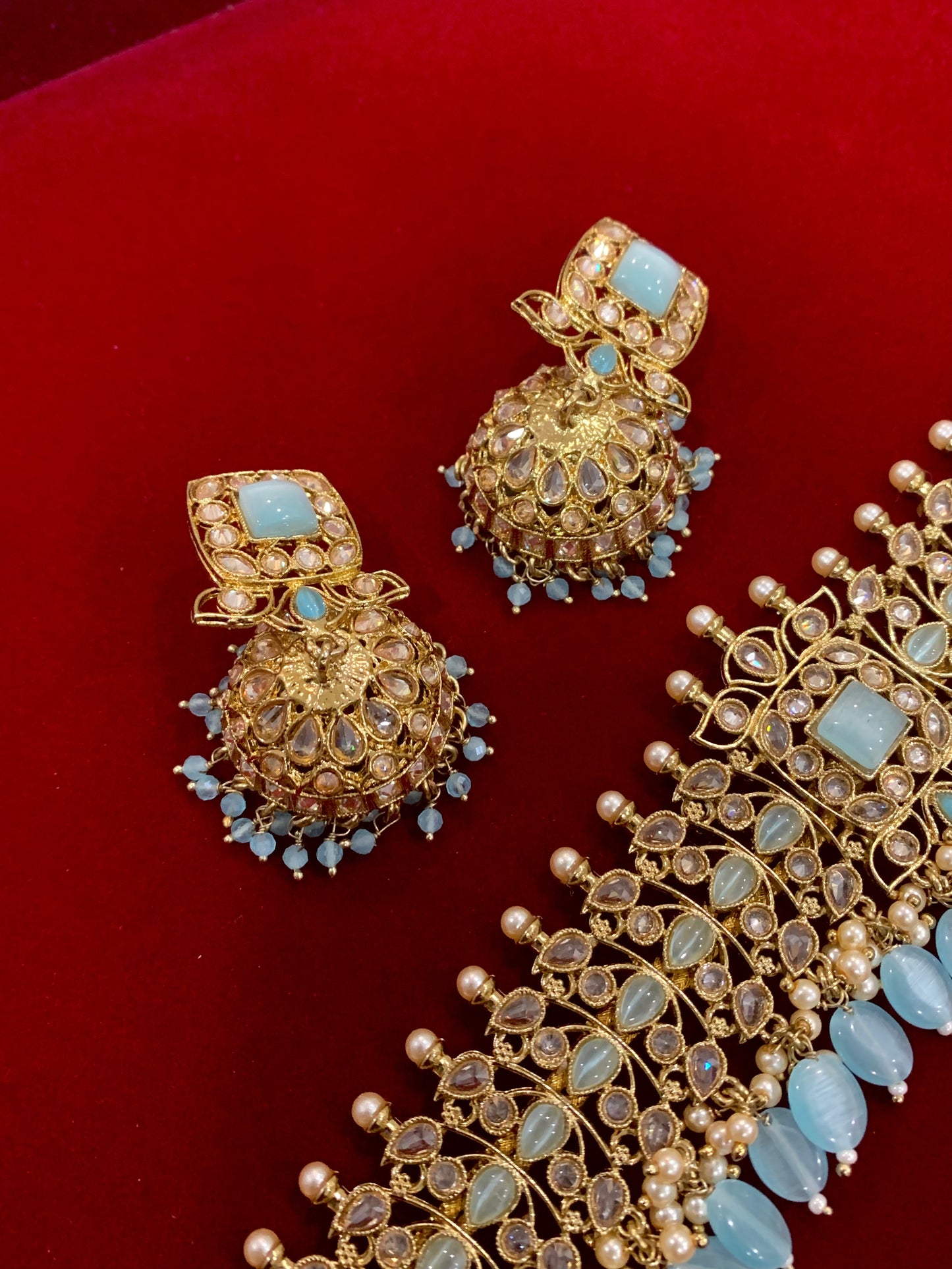 Farhana polki choker in sky blue