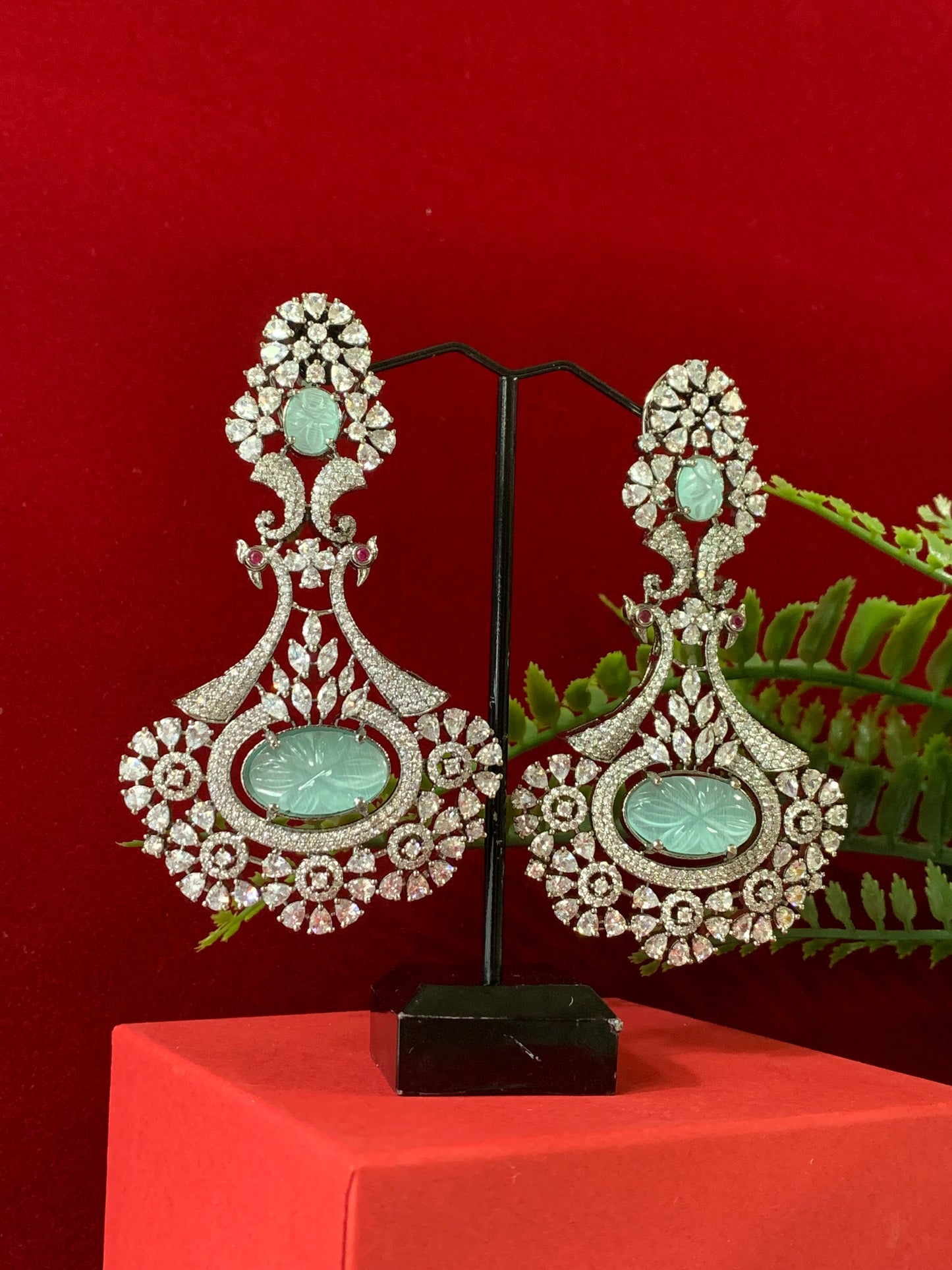 American diamond / AD /CZ earring carved stone details