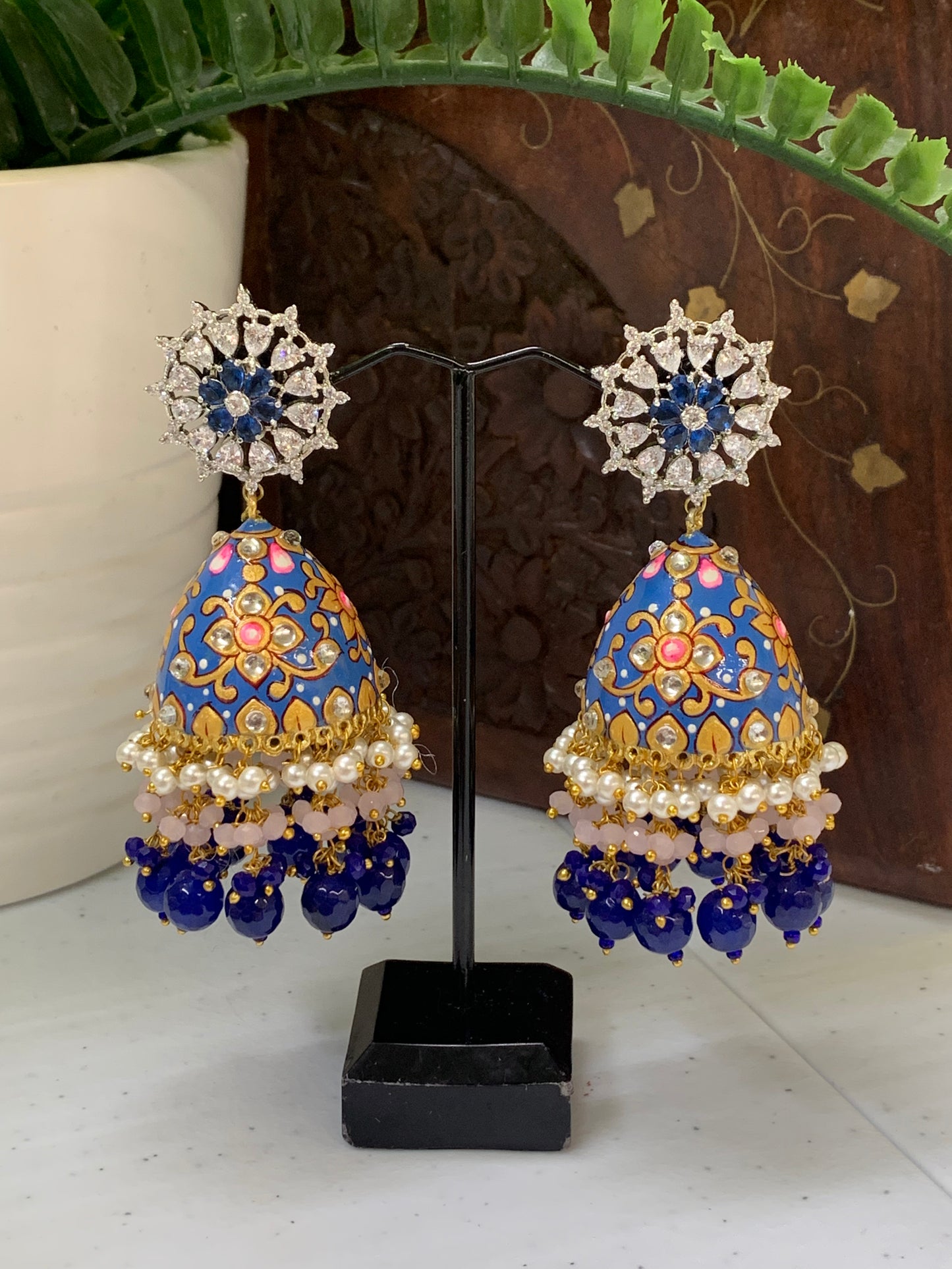 Hand painted meenakari jhumki / jhumka