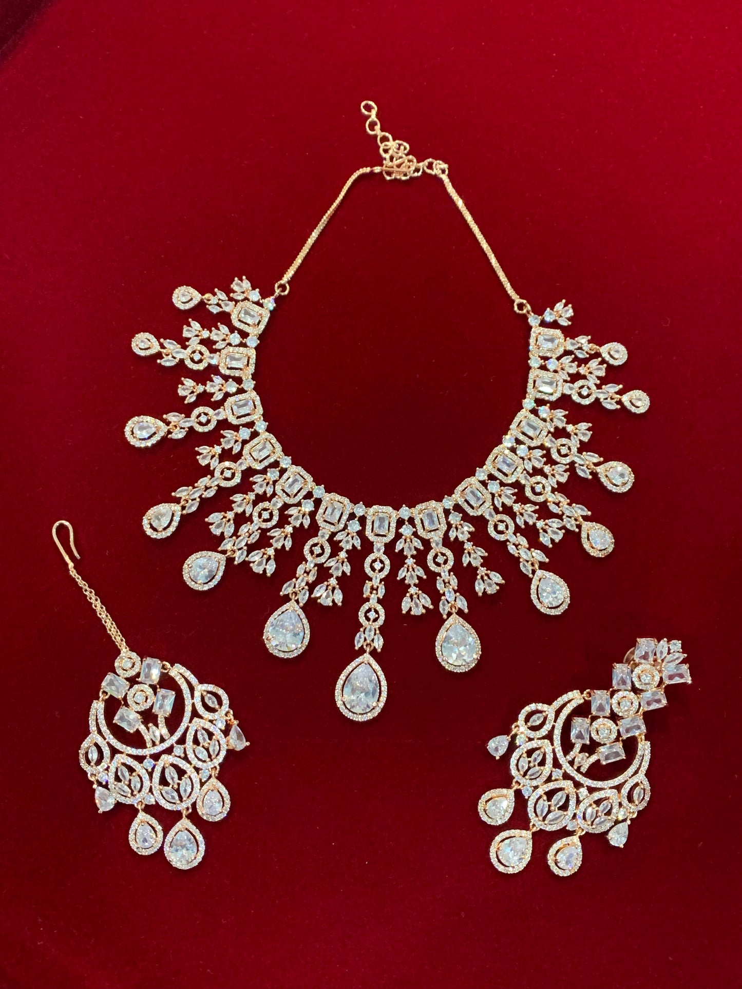 American diamond rose gold necklace set